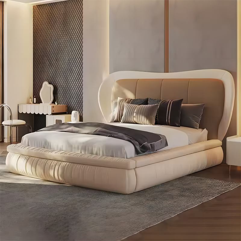 Modern Simple Luxury Leather Bed With Double-Layer Design Headboard