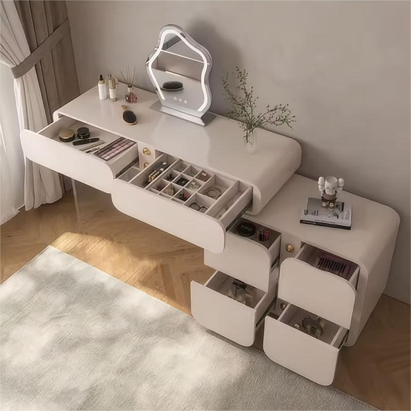 Retractable Makeup Cabinet Wooden Dresser