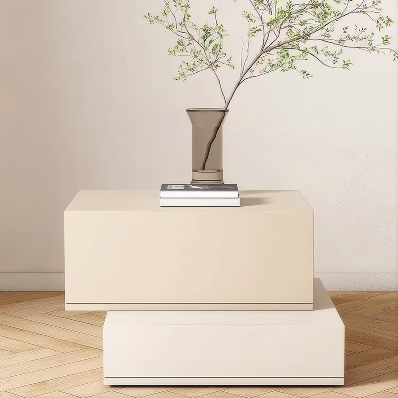 Cream White Solid Wood Bedside Table