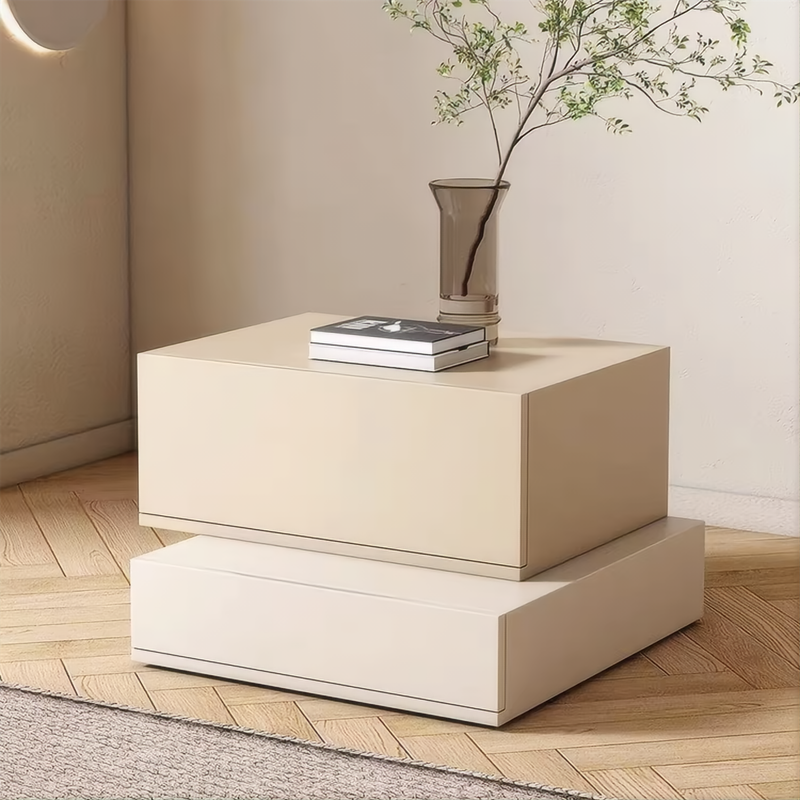 Cream White Solid Wood Bedside Table