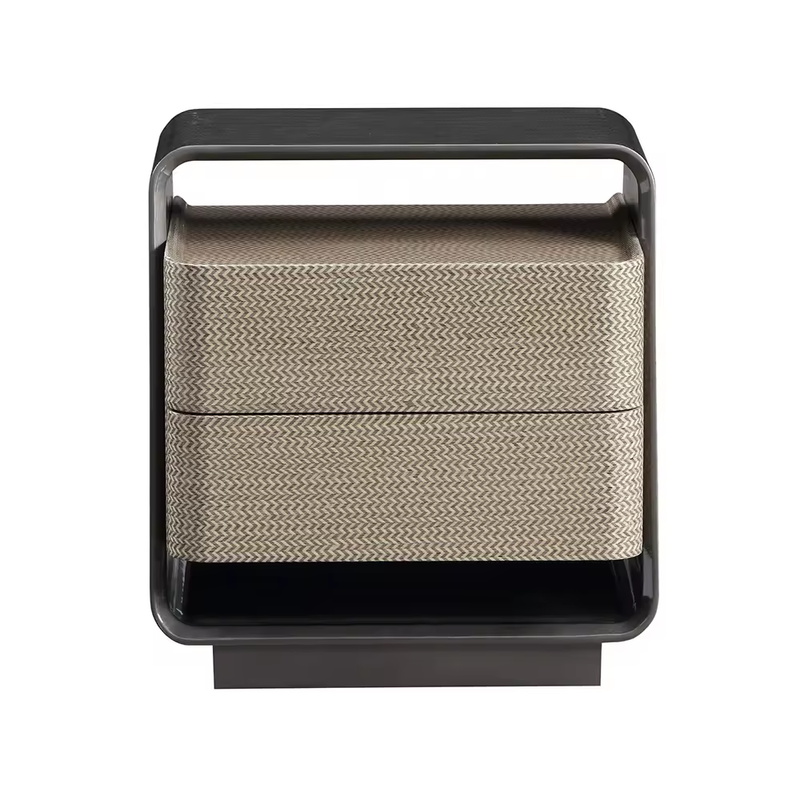 Black Wood Veneer Bedside Table With Two Drawers