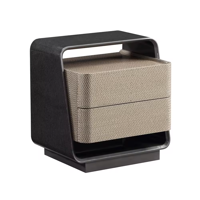 Black Wood Veneer Bedside Table With Two Drawers