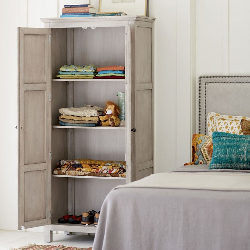 Solid Oak Armoire With Simple Metal Door Handles