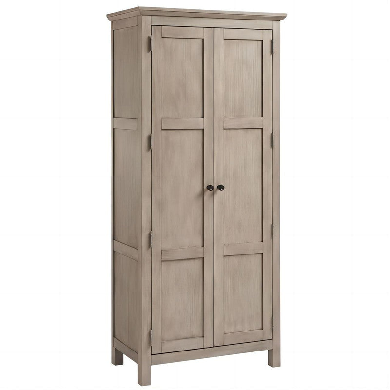 Solid Oak Armoire With Simple Metal Door Handles