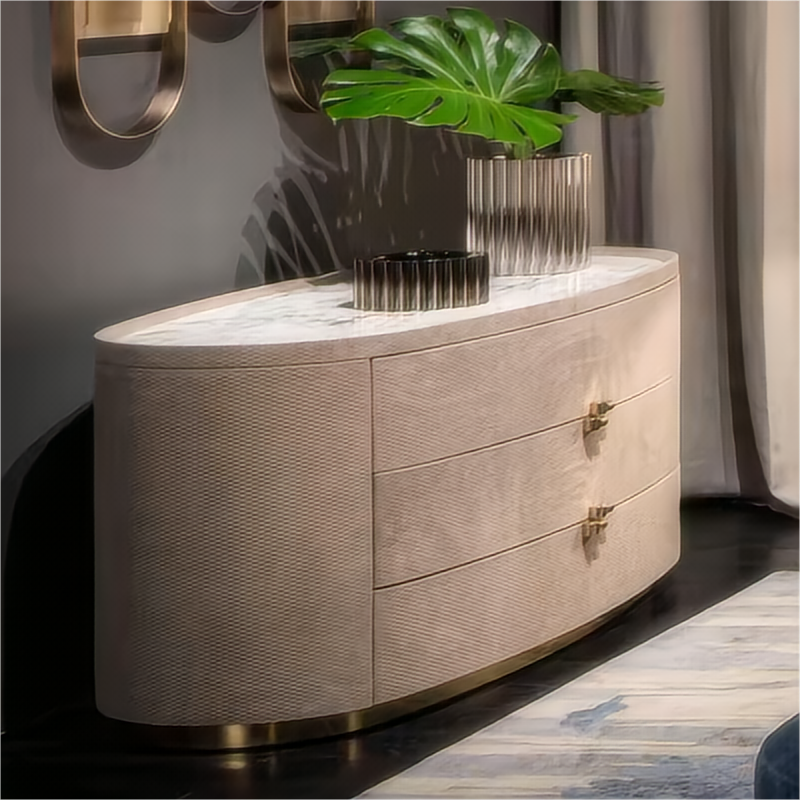 Solid Wood Chest Of Drawer With Leather Finish