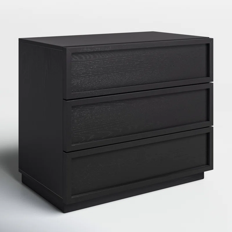 Black Solid Wood Chest Of Drawer With 3 Drawers