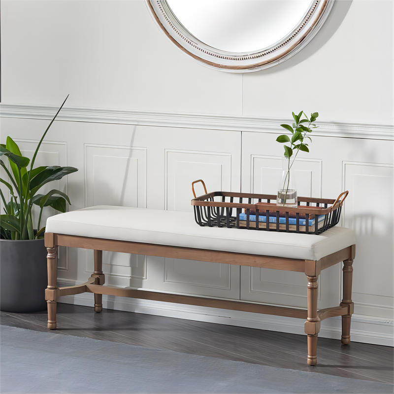 Brown Antique Upholstered Bench