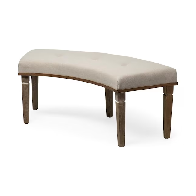 Curved Beige Upholstered Wooden Bench