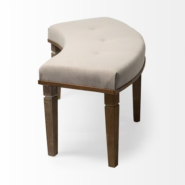 Curved Beige Upholstered Wooden Bench