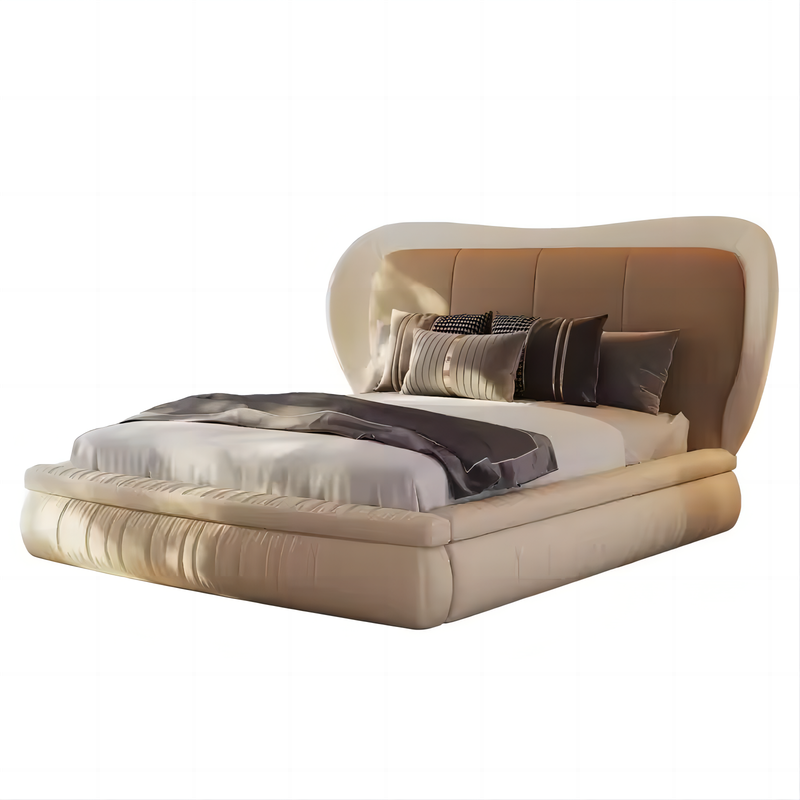 Modern Simple Luxury Leather Bed With Double-Layer Design Headboard