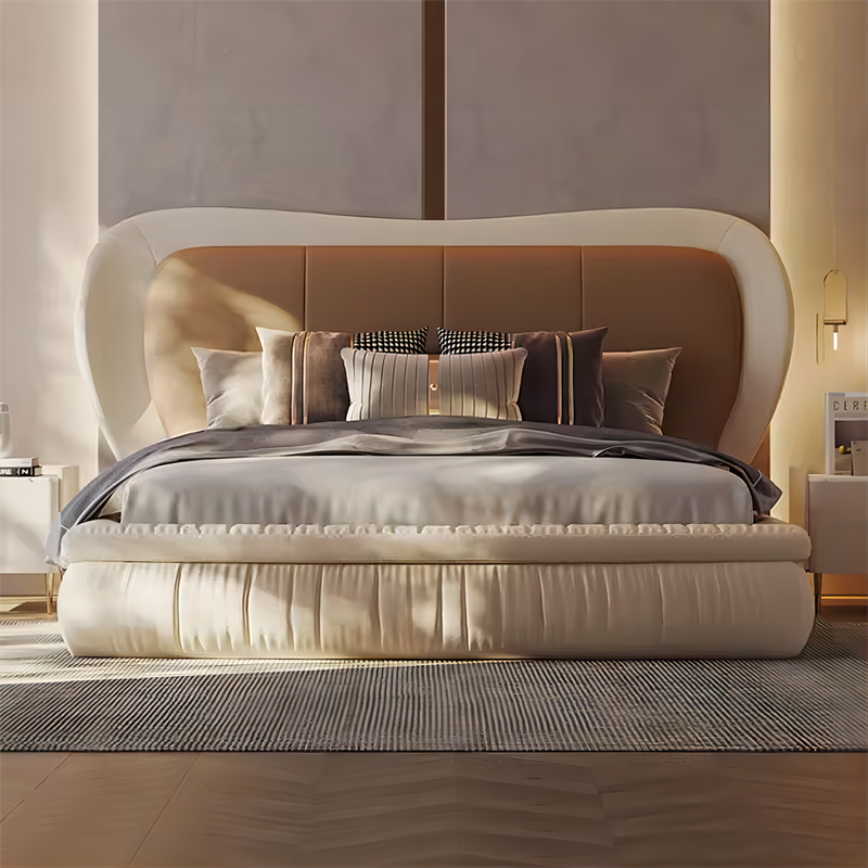 Modern Simple Luxury Leather Bed With Double-Layer Design Headboard