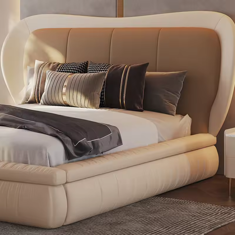 Modern Simple Luxury Leather Bed With Double-Layer Design Headboard