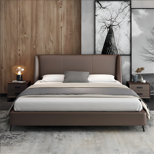 Luxurious Calf Leather Bed Frame With Premium Quality Steel Legs
