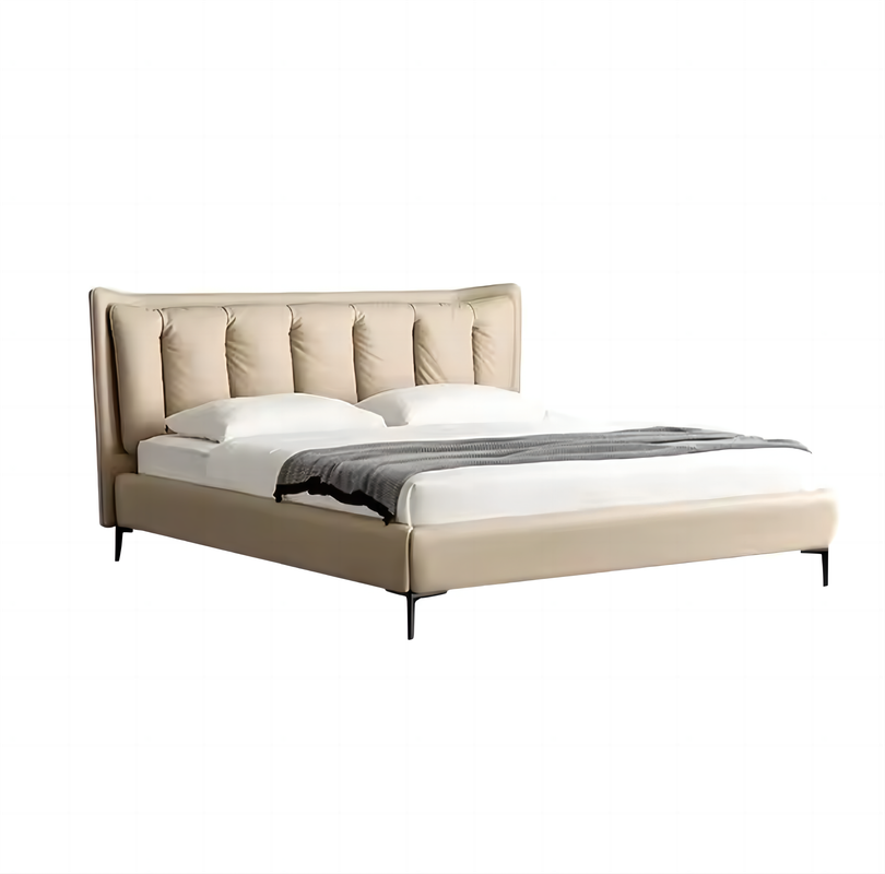 Luxurious Leather Bed With Double Upholstered Headboard