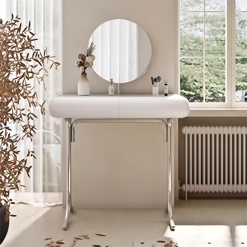 White Dresser With Stainless Steel Legs And Drawers