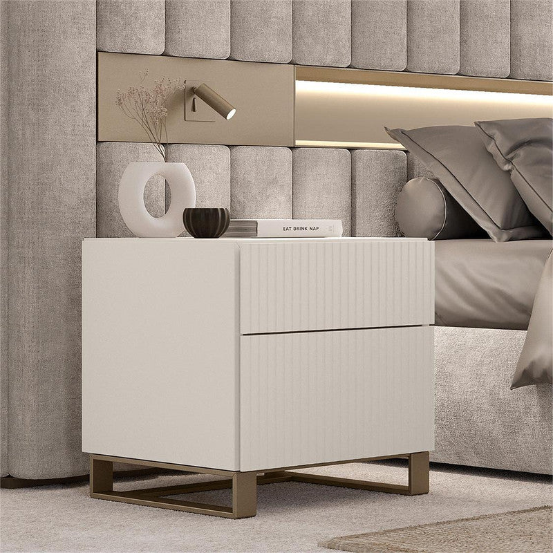 Cream White Oak Bedside Table Finish Metallic Lacquer