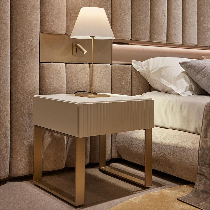 Beige Oak Bedside Table With Metal Feet