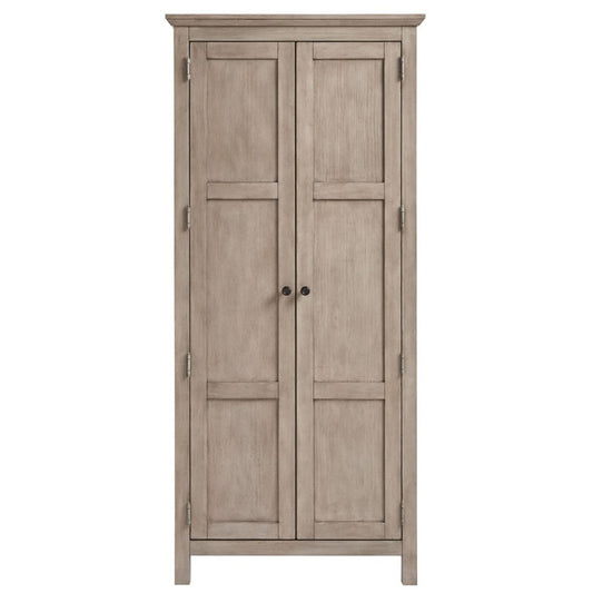 Solid Oak Armoire With Simple Metal Door Handles