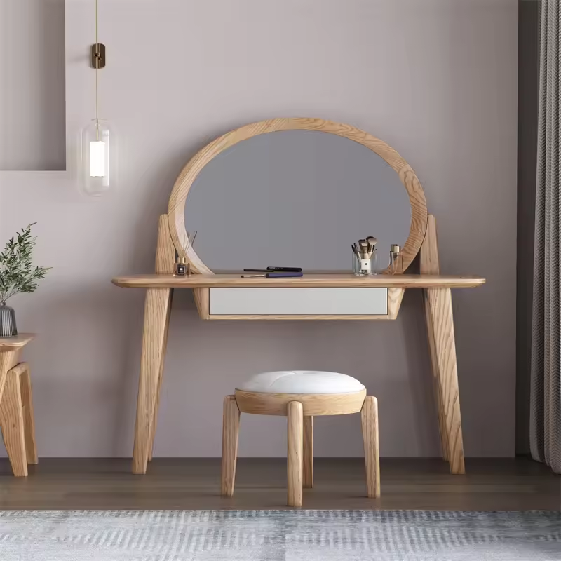 Solid Oak Wood Dressing Table With Mirror