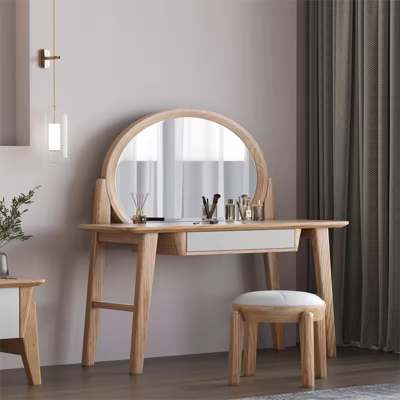 Solid Oak Wood Dressing Table With Mirror