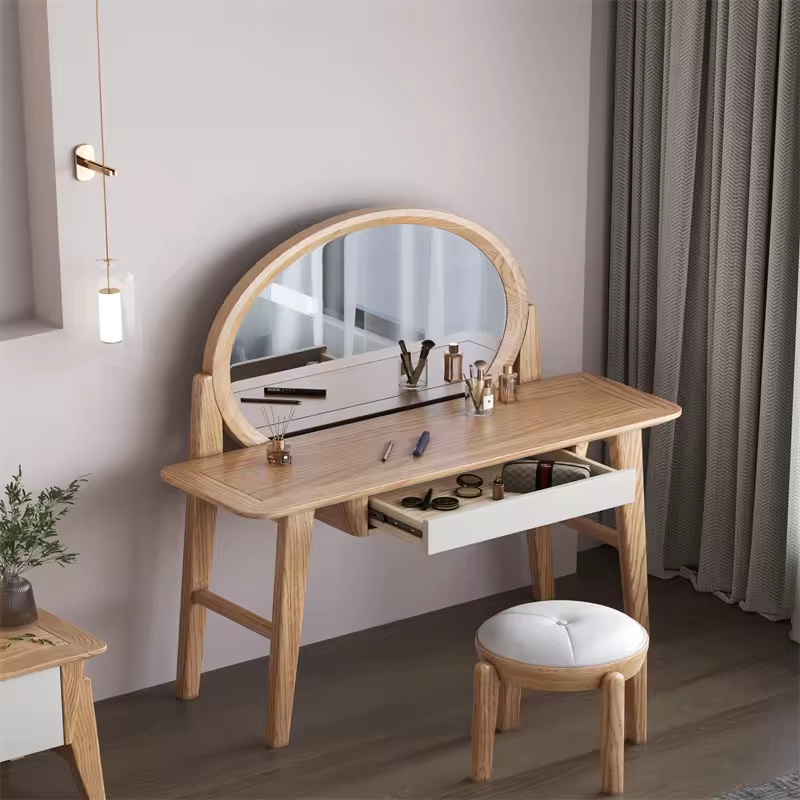 Solid Oak Wood Dressing Table With Mirror