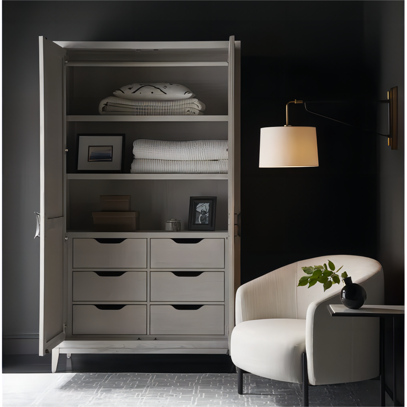 Solid Oak Armoire With Two Adjustable Shelves