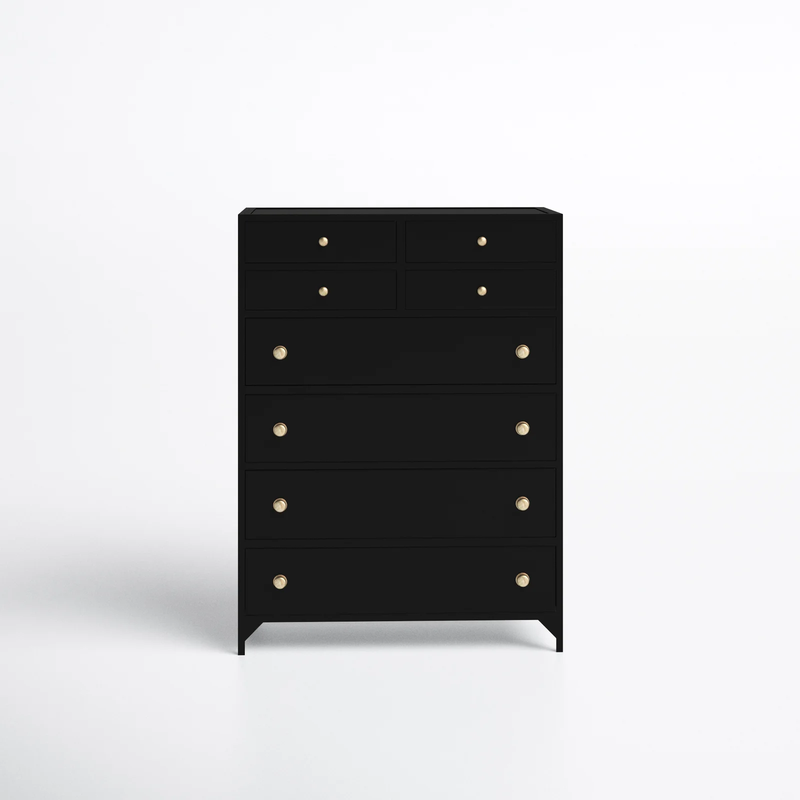 Matte Black Finish Wood Chest Of Drawer With 8 Drawers