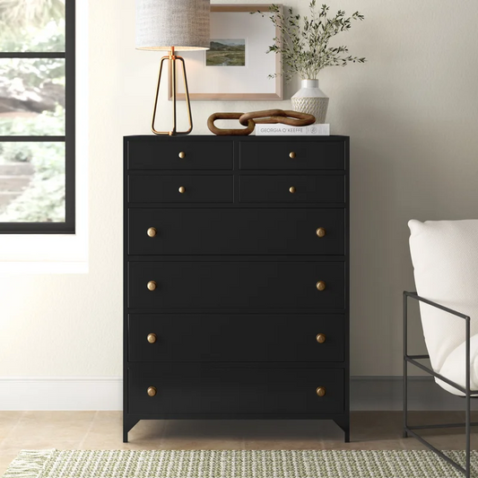 Matte Black Finish Wood Chest Of Drawer With 8 Drawers