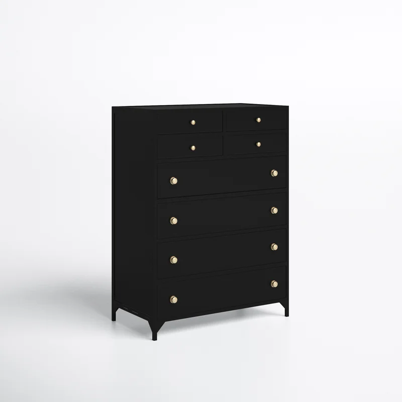 Matte Black Finish Wood Chest Of Drawer With 8 Drawers