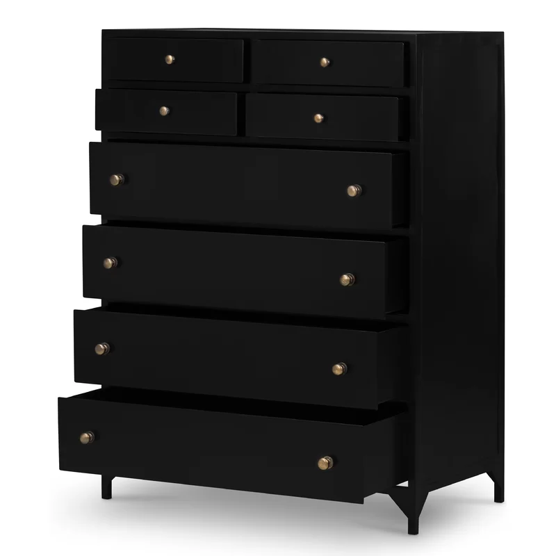 Matte Black Finish Wood Chest Of Drawer With 8 Drawers