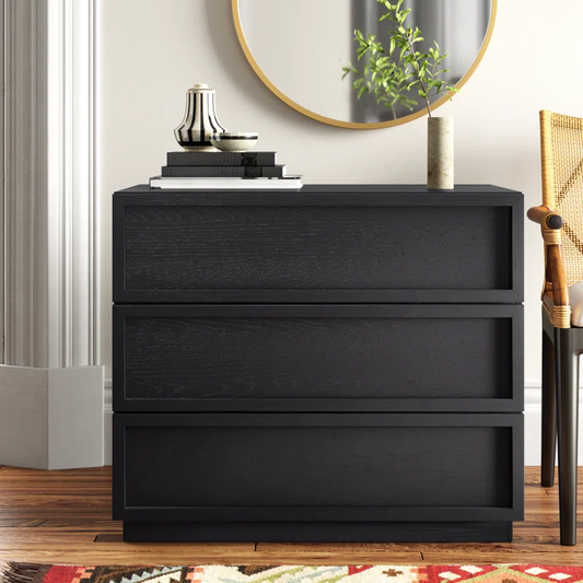 Black Solid Wood Chest Of Drawer With 3 Drawers